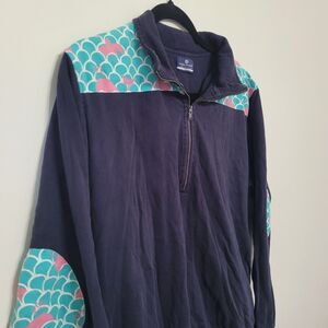 Simply Southern Navy Teal Quatrefoil Quarter Zip Pullover Small Preppy